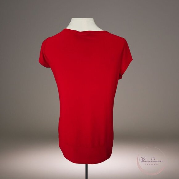 Ava & Grace Petite Red Draped Top L – Silver Shoulder Accent - Picture 2 of 5